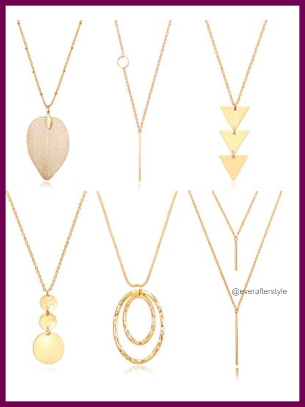 6 PCS Long Necklace Set with Gold Bar Circle Leaf Triangle Tassel Y Necklace